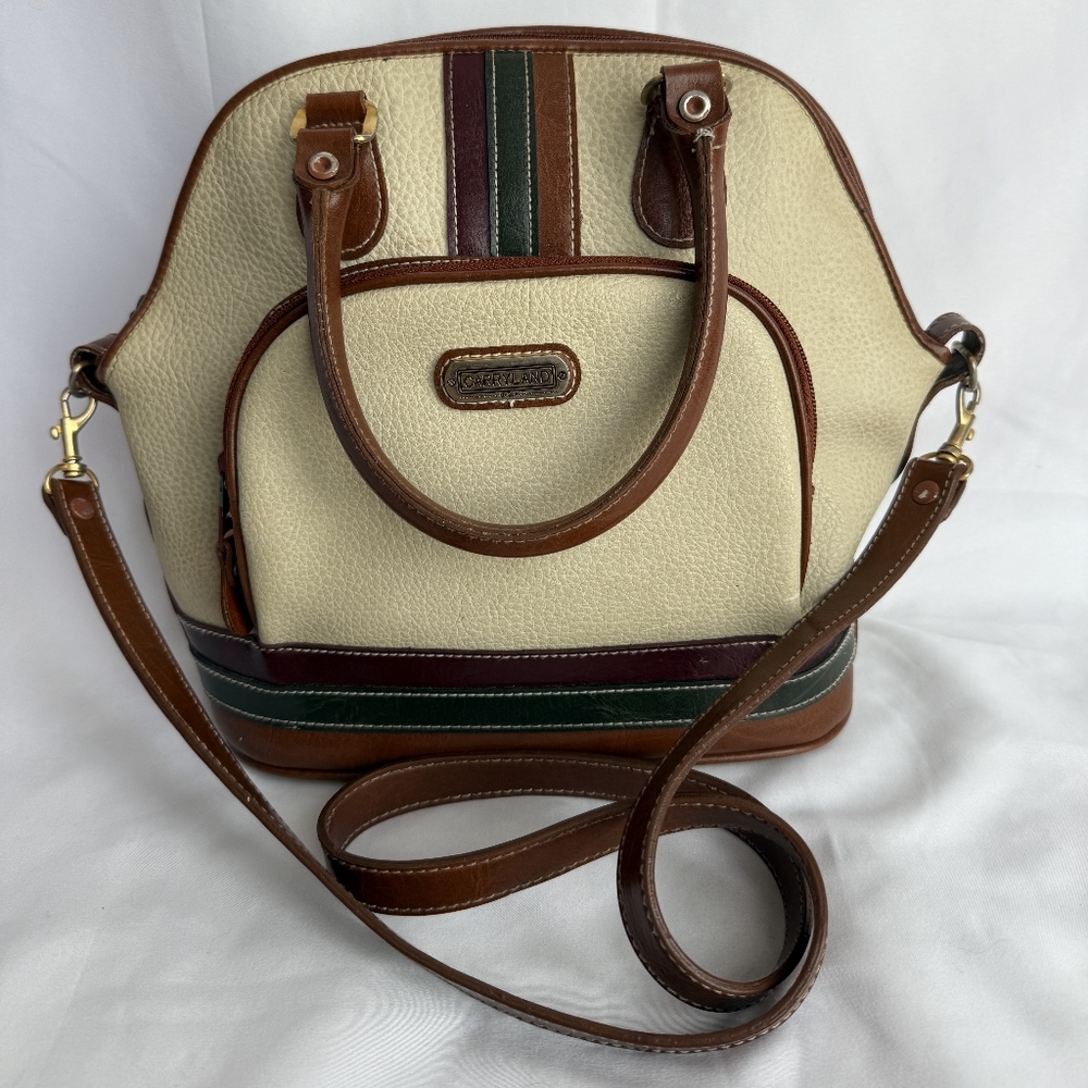 Carryland Pebbled Crossbody Purse Cream/Brown